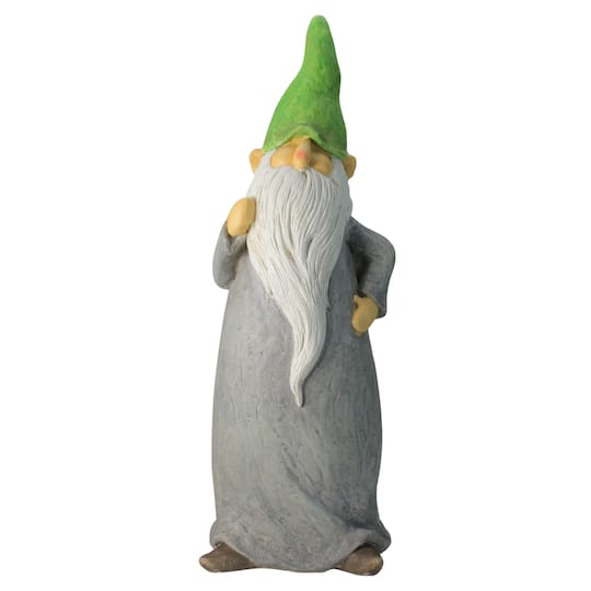 29" Standing Gnome with Gray Robe & Green Cap Outdoor Garden Statue
